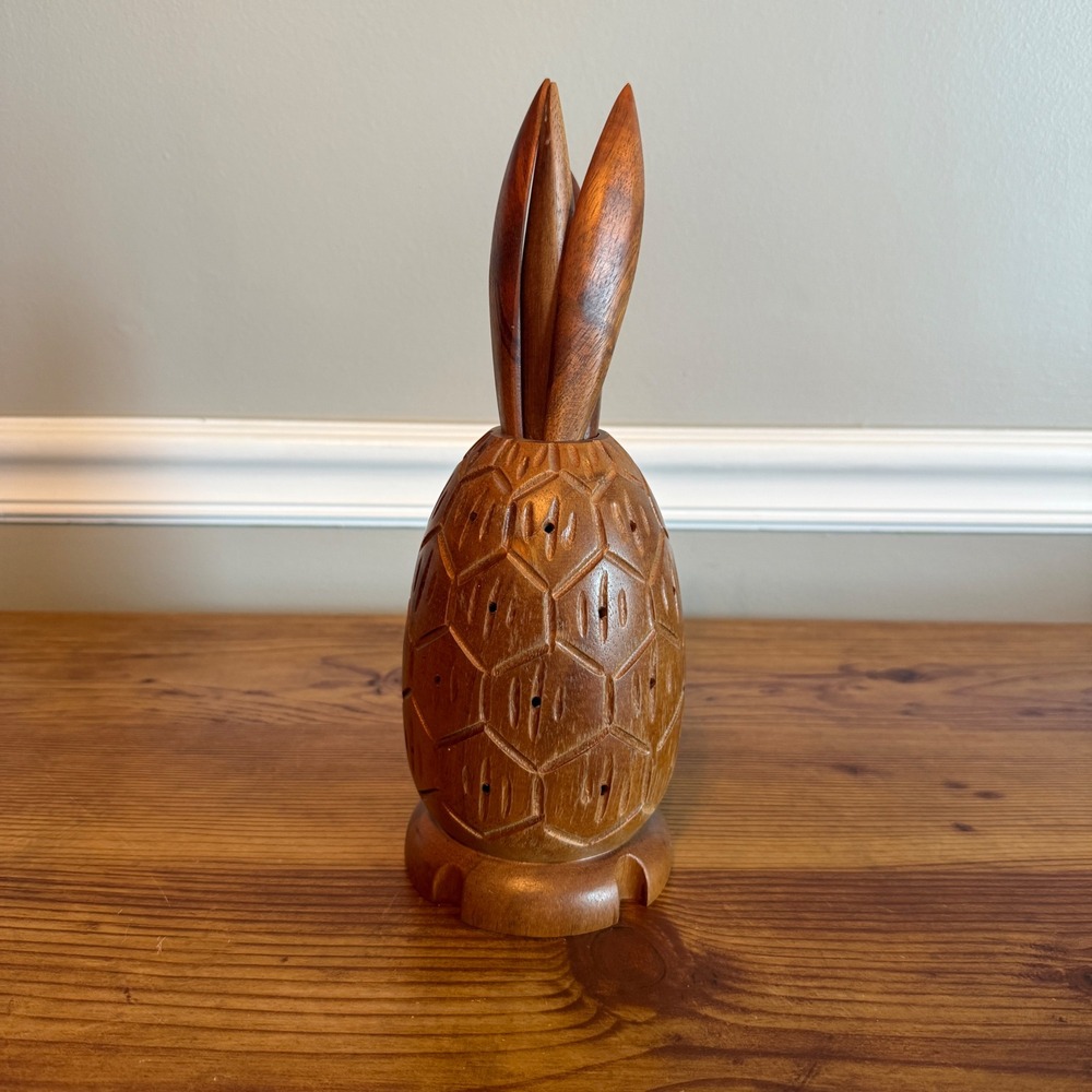 Vintage Wooden Pineapple Figurine Carved Made in Hawaii Aloha Wood Tiki